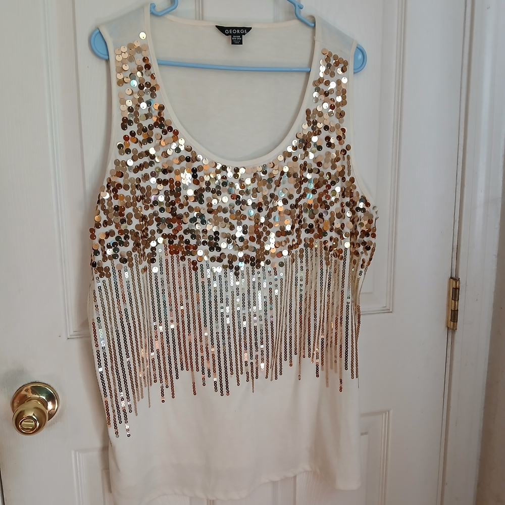 Women's Sequin Tank Top - White and Gold